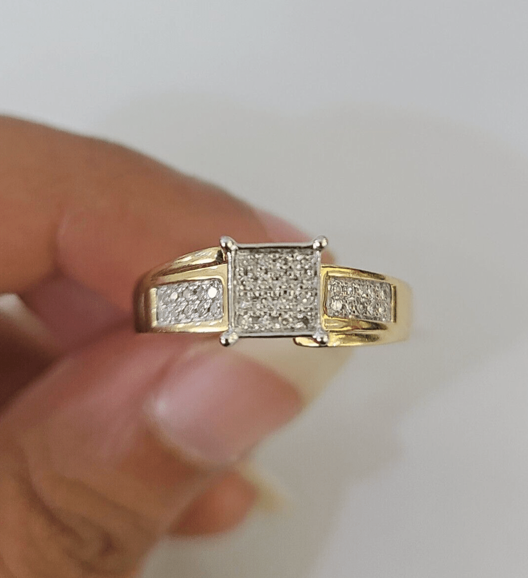 Real 10k Diamond Ladies Ring Yellow Gold Women Casual Genuine Wedding - GoldenlinQ